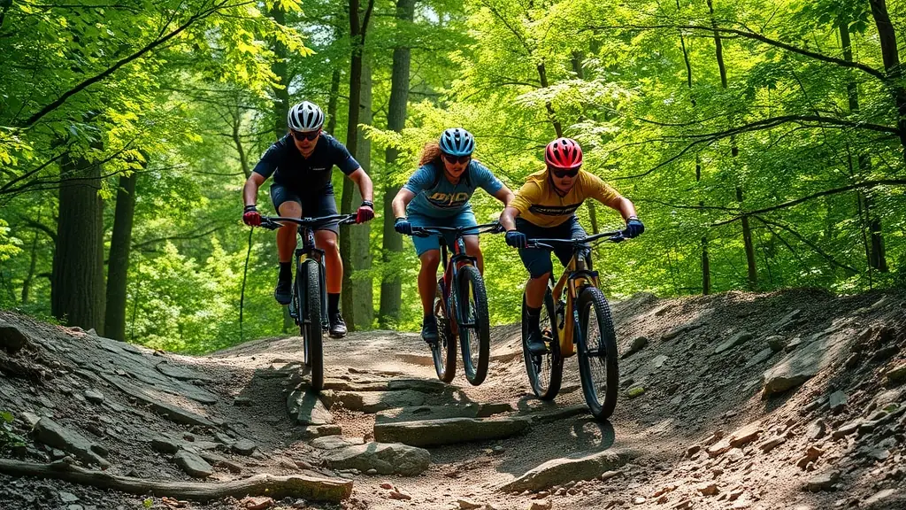 A group of bikers riding down a mountain trail, showcasing the adventurous spirit of BSX.